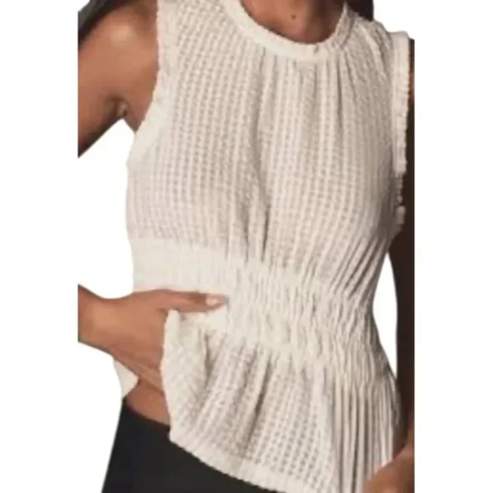 NWOT Maeve Ivory and olive Textured Sleeveless Blouse - Picture 2 of 7